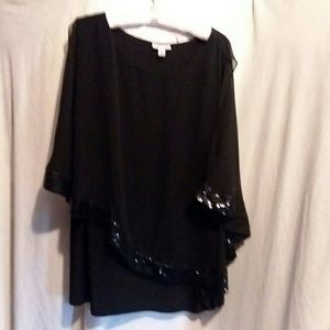 Black Sequin Trimmed Blouse EUC